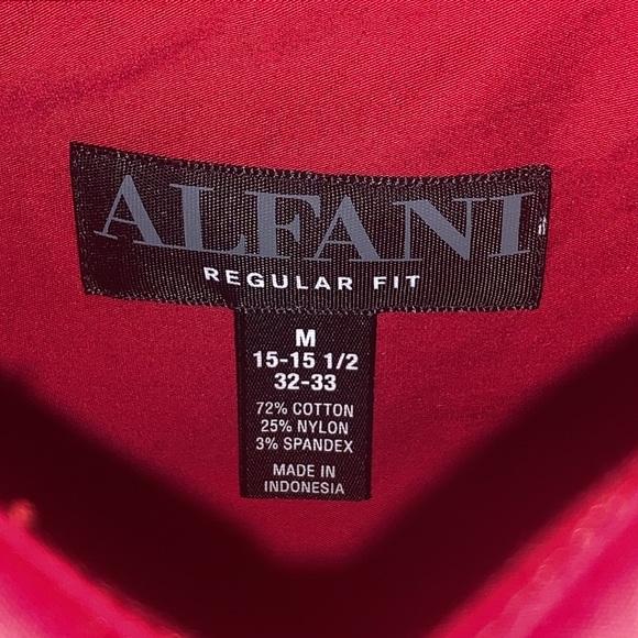🎁Like New Alfani Regular Fit Men's Red L/S Dress shirt- Medium 15-15.5, 32-33 - Picture 7 of 16